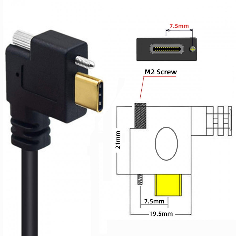 Left Right Angled USB 3.1 Type-C Male Single Screw Locking to USB3.0 Type-A Male Data Power Cable 90 Degree for Camera