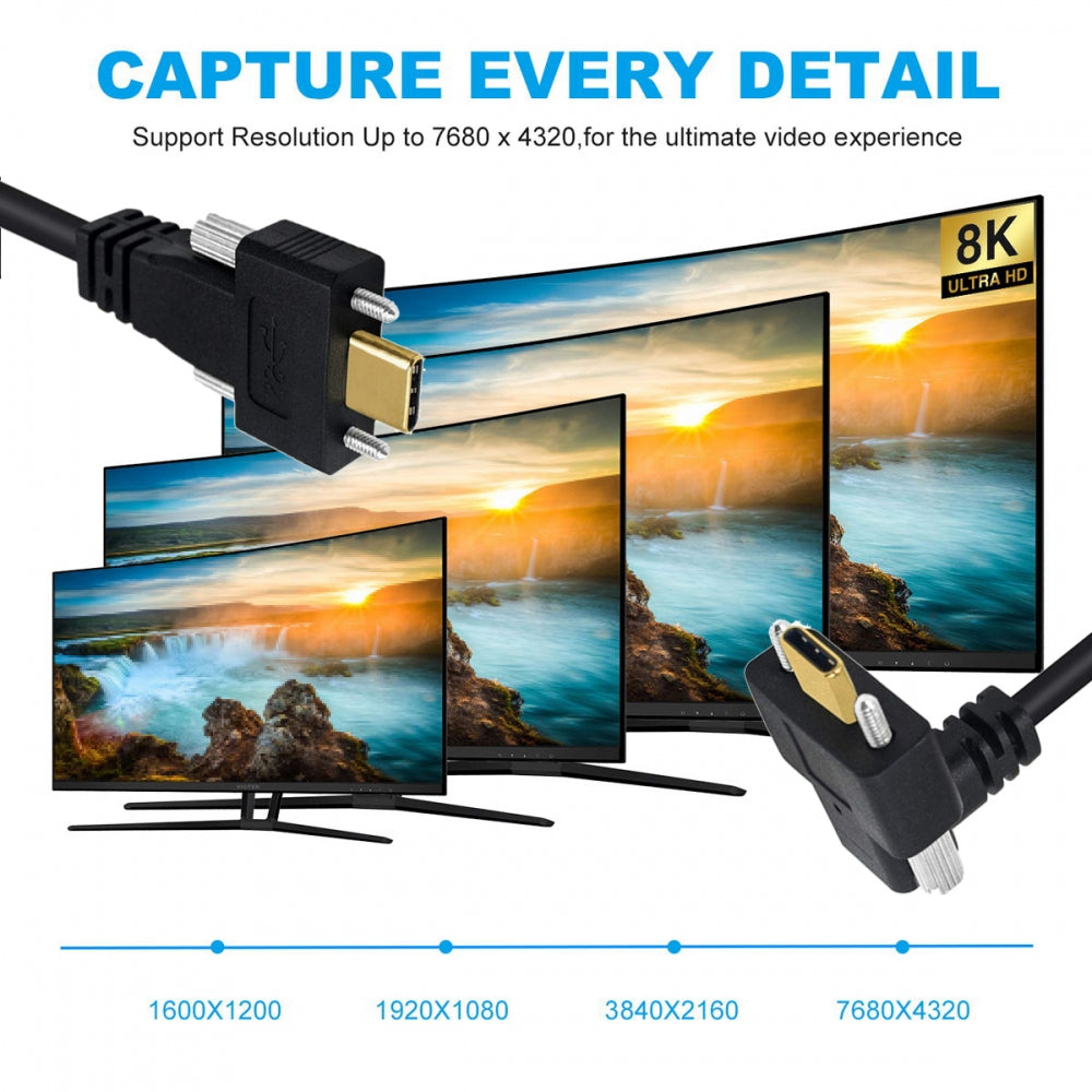 USB 3.1 Type-C Male Dual Screw to Dual Thumbscrew Locking USB-C Up Down Angled 90 Degree 10Gbps Data Cable Panel Mount Type