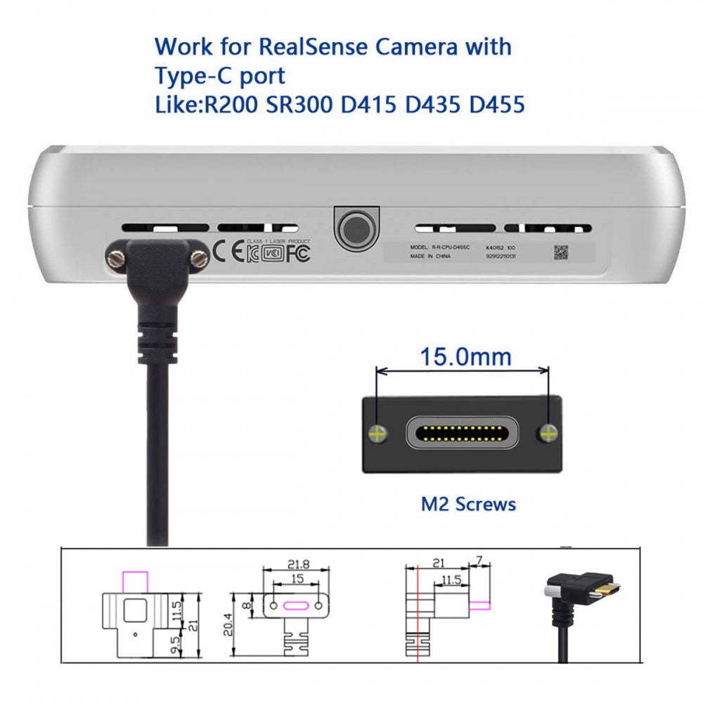 USB 3.1 Type-C Male Dual Screw to Dual Thumbscrew Locking USB-C Up Down Angled 90 Degree 10Gbps Data Cable Panel Mount Type