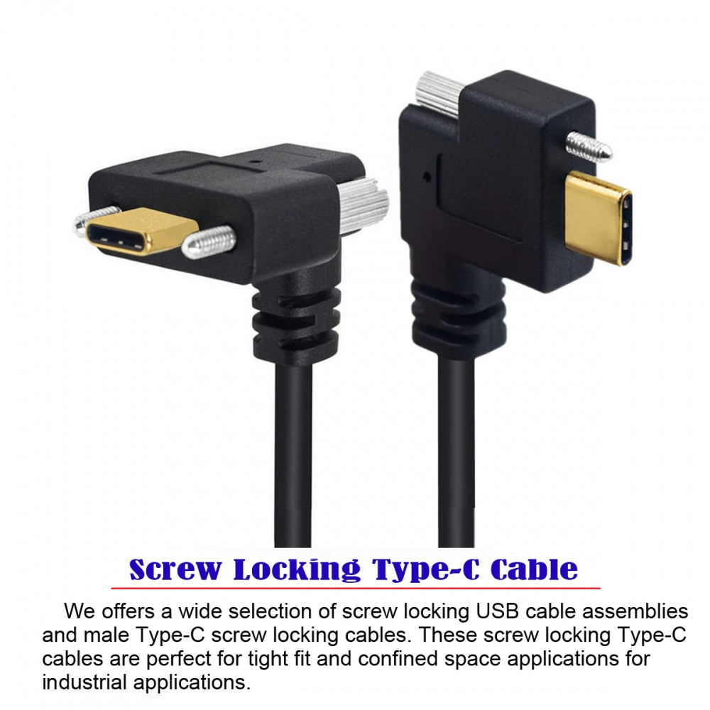 USB 3.1 Type-C Male Single Screw Angled to Dual Thumbscrew Locking USB-C Up Down Angled 90 Degree 10Gbps Data Cable Panel Mount Type