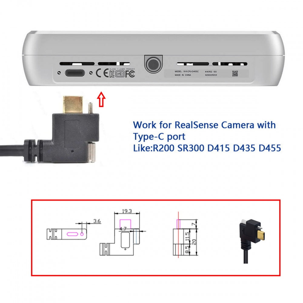 USB 3.1 Type-C Male Single Screw Angled to Dual Thumbscrew Locking USB-C Up Down Angled 90 Degree 10Gbps Data Cable Panel Mount Type