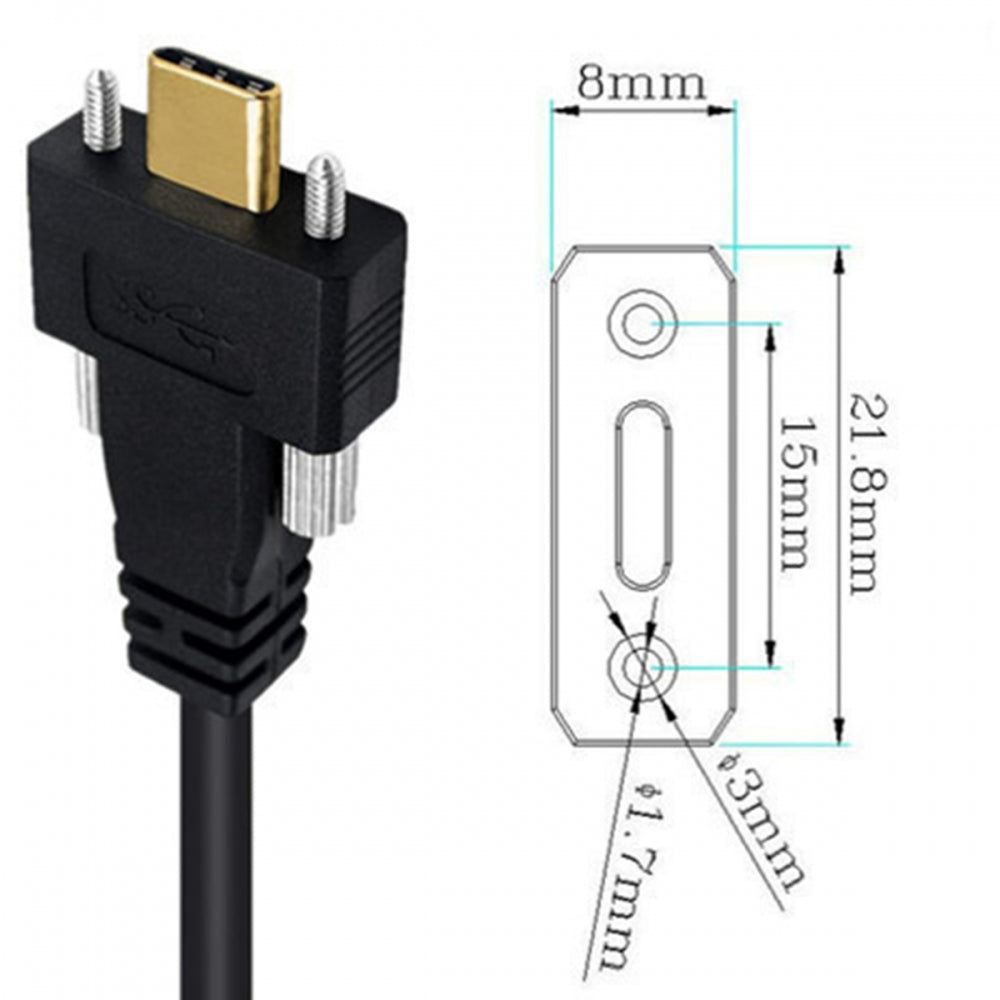 USB 3.1 Type-C Male Single Screw to Dual Thumbscrew USB-C 10Gbps Data Cable Straight Panel Mount Type