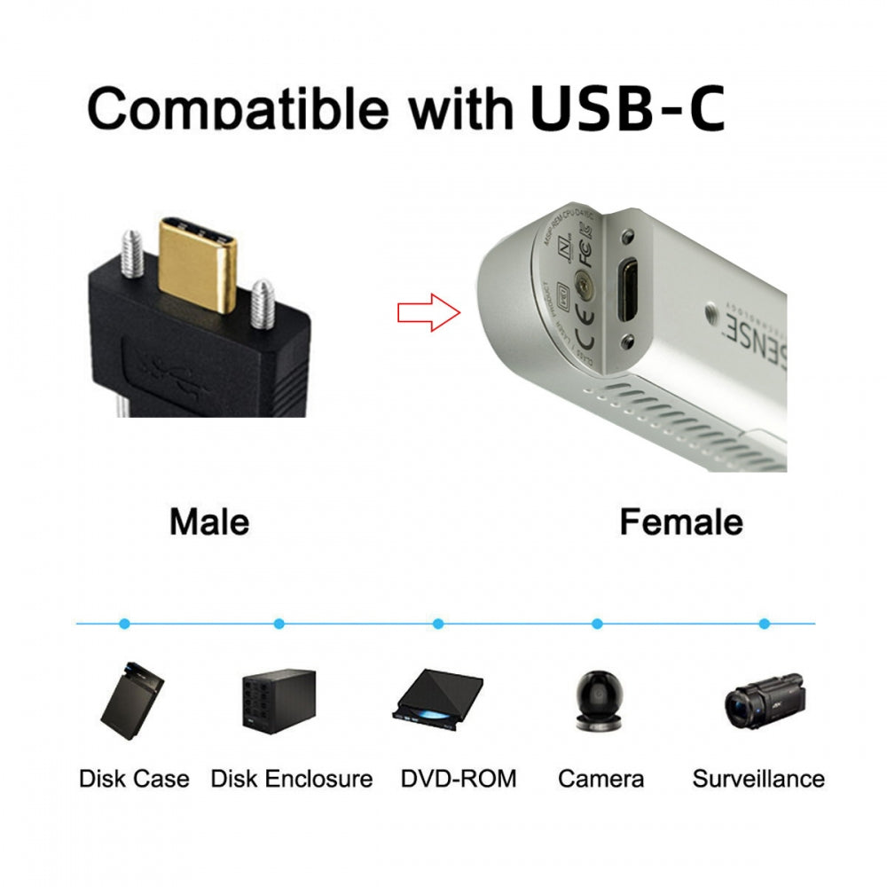 USB 3.1 Type-C Male Single Screw to Dual Thumbscrew USB-C 10Gbps Data Cable Straight Panel Mount Type