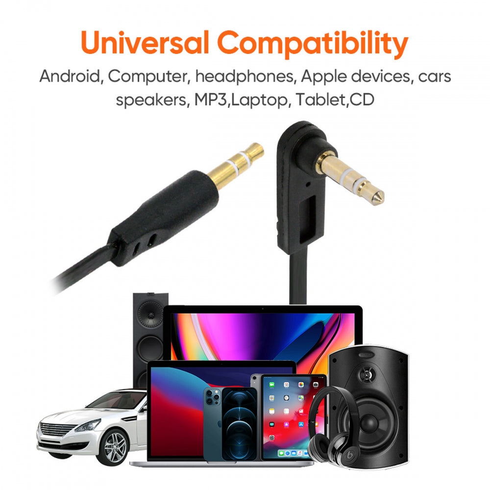 Ultra Slim Flat AUX 3.5mm 3-Poles Audio Stereo Male to Male Extension Speaker Cable 90 Degree Right Angled 15cm