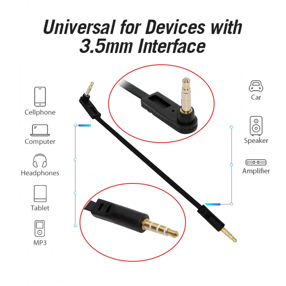 Ultra Slim Flat AUX 3.5mm 4 Poles Audio Stereo Male to Male Extension Speaker Cable 90 Degree Right Angled 15cm