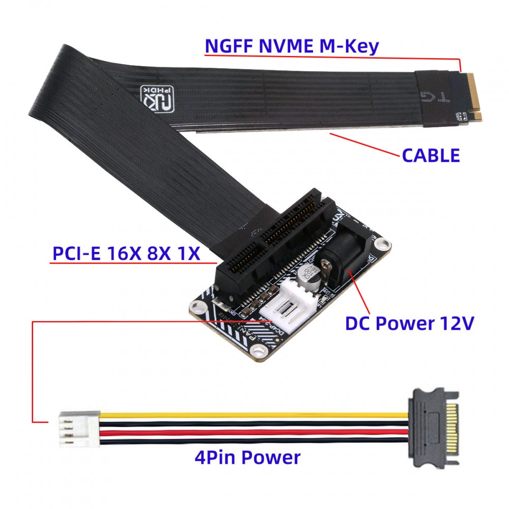 M.2 NGFF NVMe M-Key to Up Angled PCI-E X1 X4 X8 X16 Socket Cable Graphics Card Extension Adapter PCI-Express for M2 2260 2280