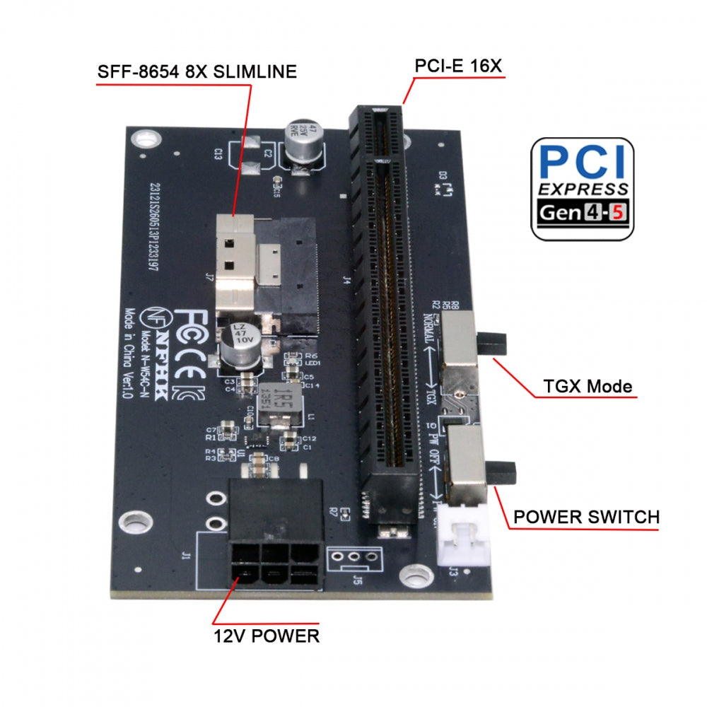 Slimline 8X SFF-8654 74Pin to PCIE PCI-Express 16x Adapter TGX with PCI-E 6Pin Power Switch Port for Mainboard Graphics Card