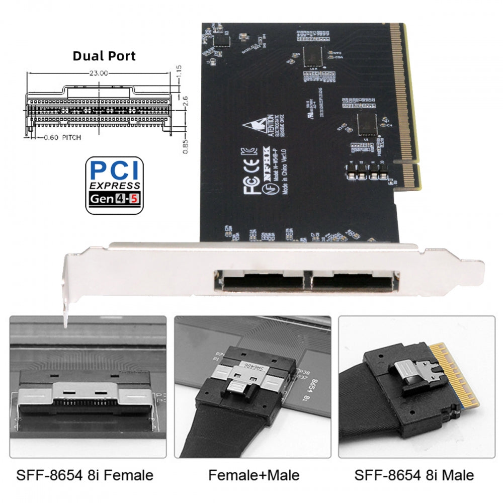 External Slimline Dual SFF-8654 8X 74Pin to PCIE 16X Express 5.0 PCIE4.0 Raid Card VROC Raid0 Hyper Adapter with Linear Redriver over Long Cable Lengths