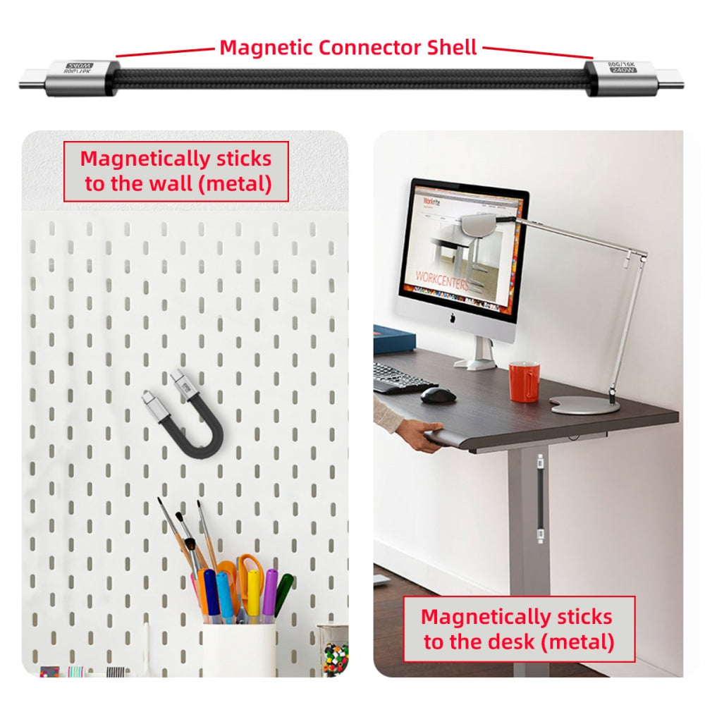 Magnetic Connector USB4.0 Gen4 80Gbps Flat Slim FPC Cable 18cm with 240W and 16K@30hz 8K 5K@60Hz Compatible with Thunderbolt3/4/5