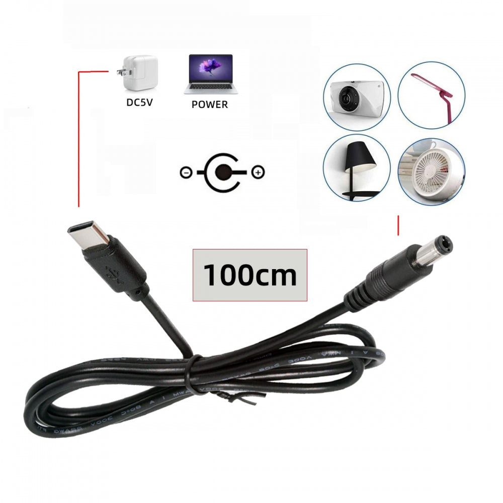Type C USB-C Input with 5.1K Resistor to 5V DC 5.5*2.1mm Output Power Charge Cable 100cm for DC5V Desk Lamp Fan Camera