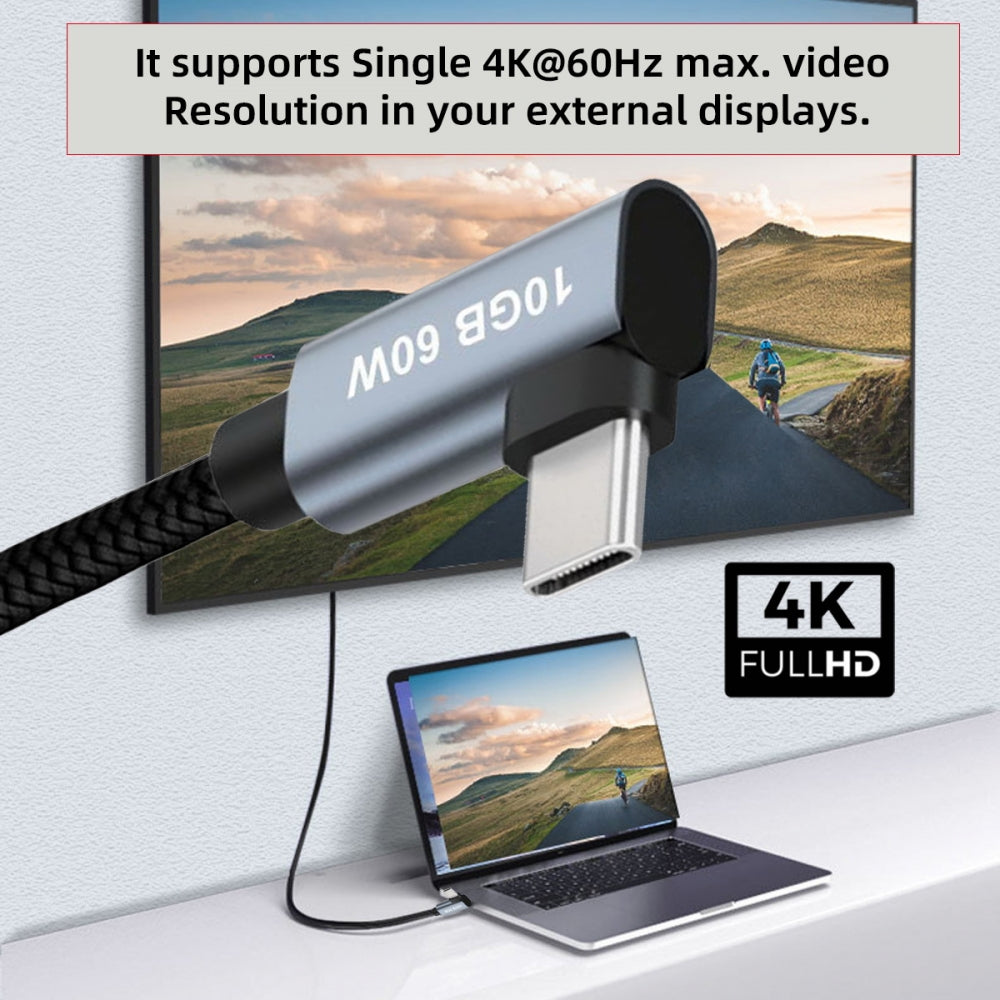 USB-C 10Gbps Type-C Male to Male Video 4K Power PD 65W Cable Dual Right Angled 90 Degree Connector