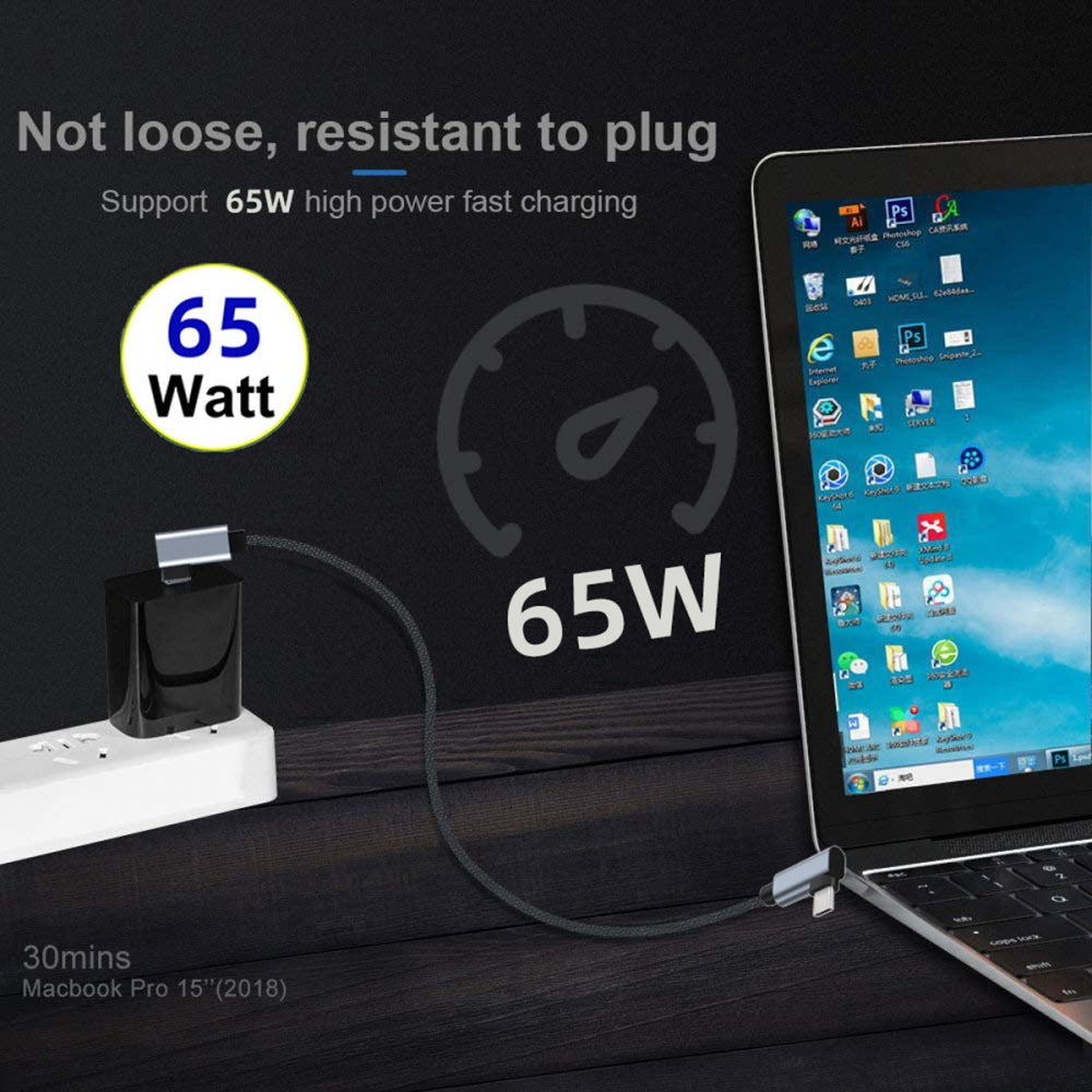 USB-C 10Gbps Type-C Male to Male Video 4K Power PD 65W Cable Dual Right Angled 90 Degree Connector