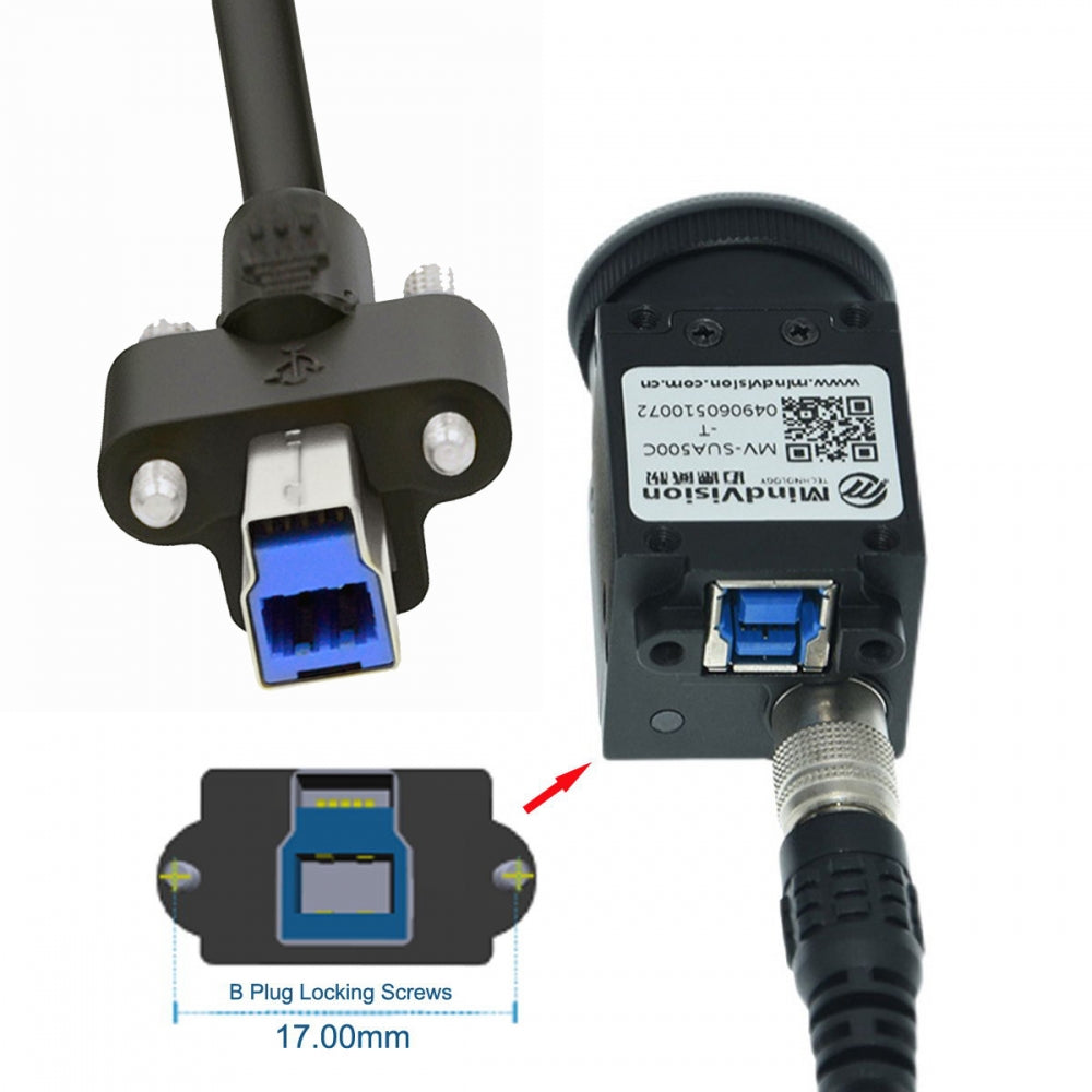 USB 3.0 Type-A Male to Type-B Thumbscrew Standard Male Mount Panel Type for Industrial Camera Robot Scanner Disk