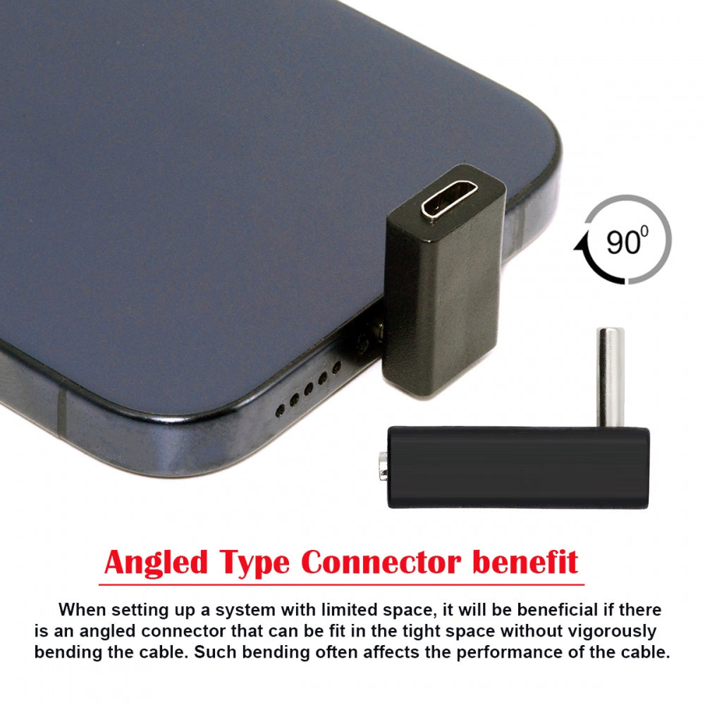 2pcs/lot Micro USB Female to USB-C USB2.0 Type-C Male Power Data Adapter 90 Degree Up Angled Type