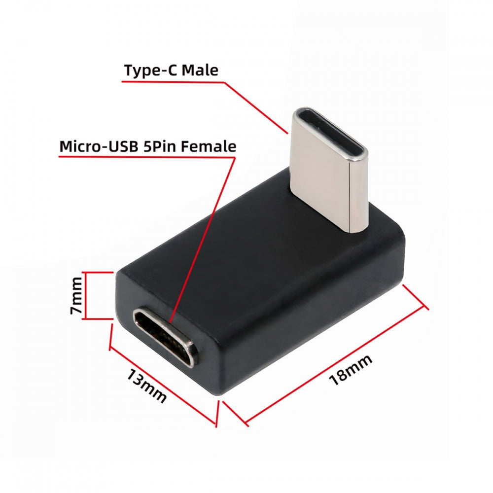 2pcs/lot Micro USB Female to USB-C USB2.0 Type-C Male Power Data Adapter 90 Degree Up Angled Type