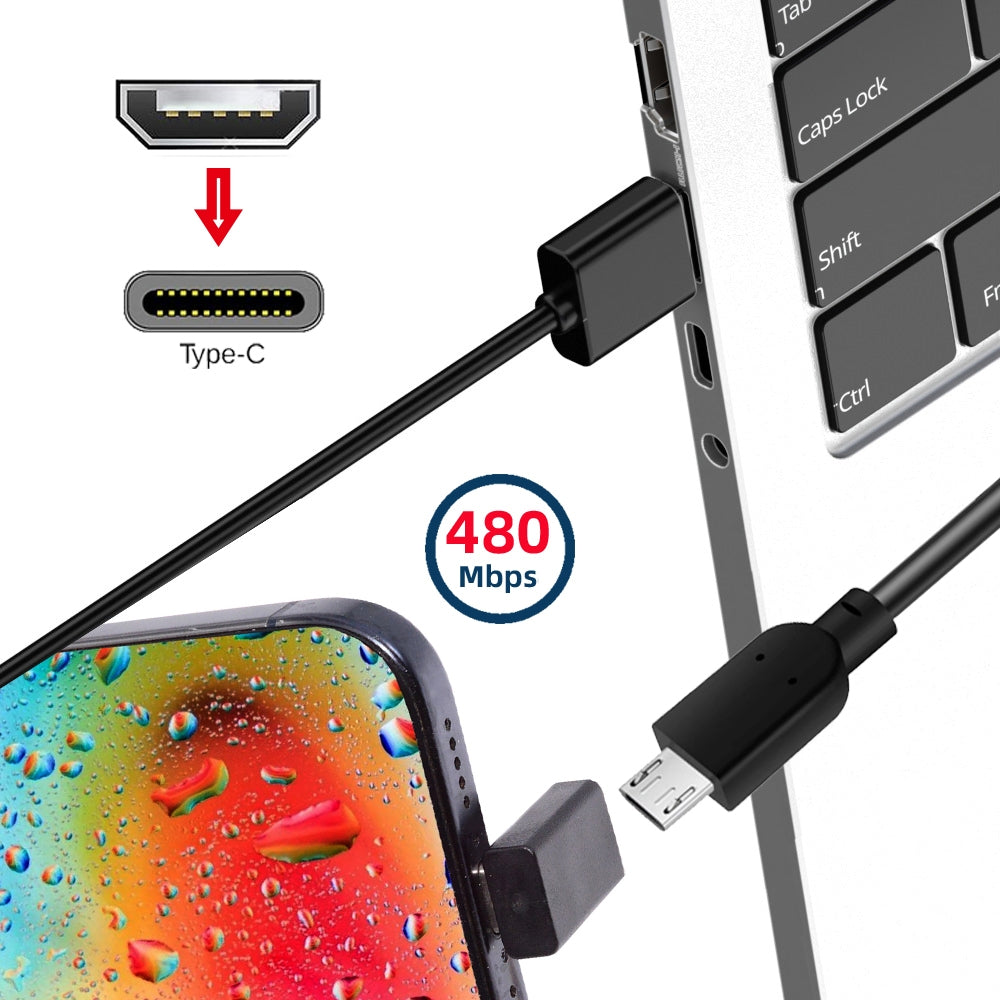 2pcs/lot Micro USB Female to USB-C USB2.0 Type-C Male Power Data Adapter 90 Degree Up Angled Type