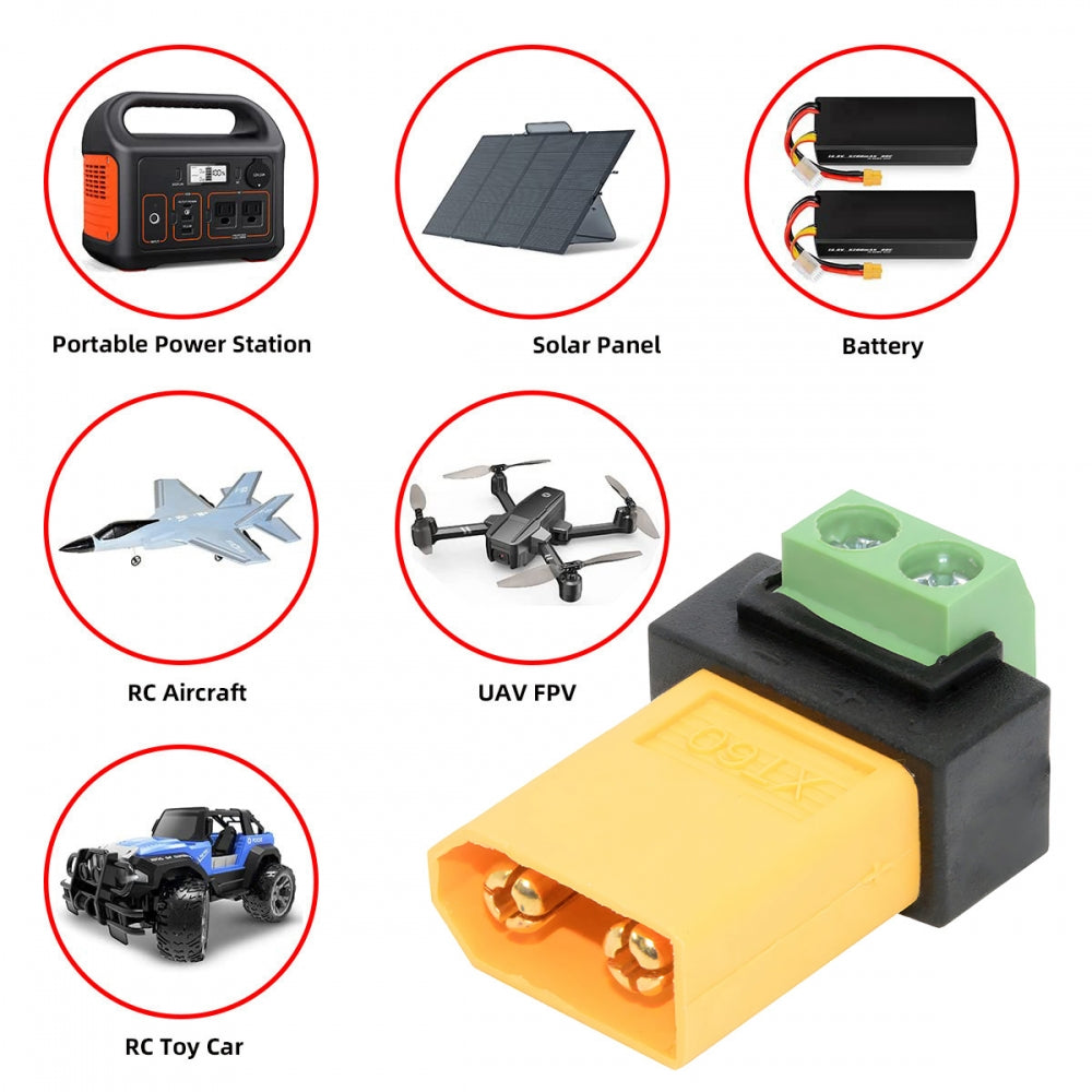XT60 Male to Solderless 2Pin Contacts Terminal Female Fast Charging Adapter for DIY OEM Repair Connector