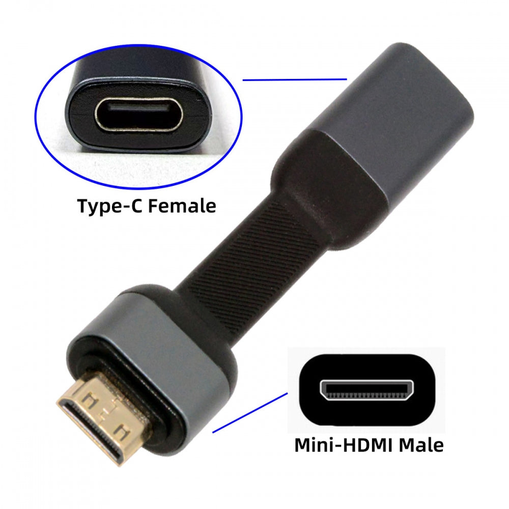 USB-C Type-C Female Host to Mini HDMI Male 4K 60hz Sink HDTV Adapter Ultra Slim Flat Cable 1080p for Laptop Tablet Phone