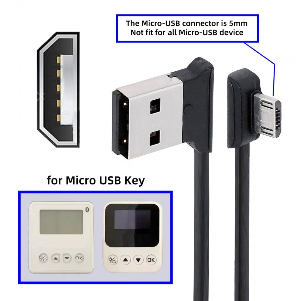 Left Angled Micro USB 5Pin to Right Angled 90 Degree USB 2.0 Data Power Cable Flat Slim for Tablet  Phone USB-Key Digital Certificate 12cm