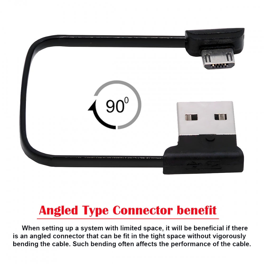 Left Angled Micro USB 5Pin to Right Angled 90 Degree USB 2.0 Data Power Cable Flat Slim for Tablet  Phone USB-Key Digital Certificate 12cm