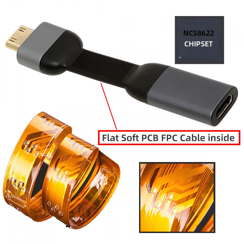 USB-C Type-C Female Host to Mini HDMI Male 4K 60hz Sink HDTV Adapter Ultra Slim Flat Cable 1080p for Laptop Tablet Phone