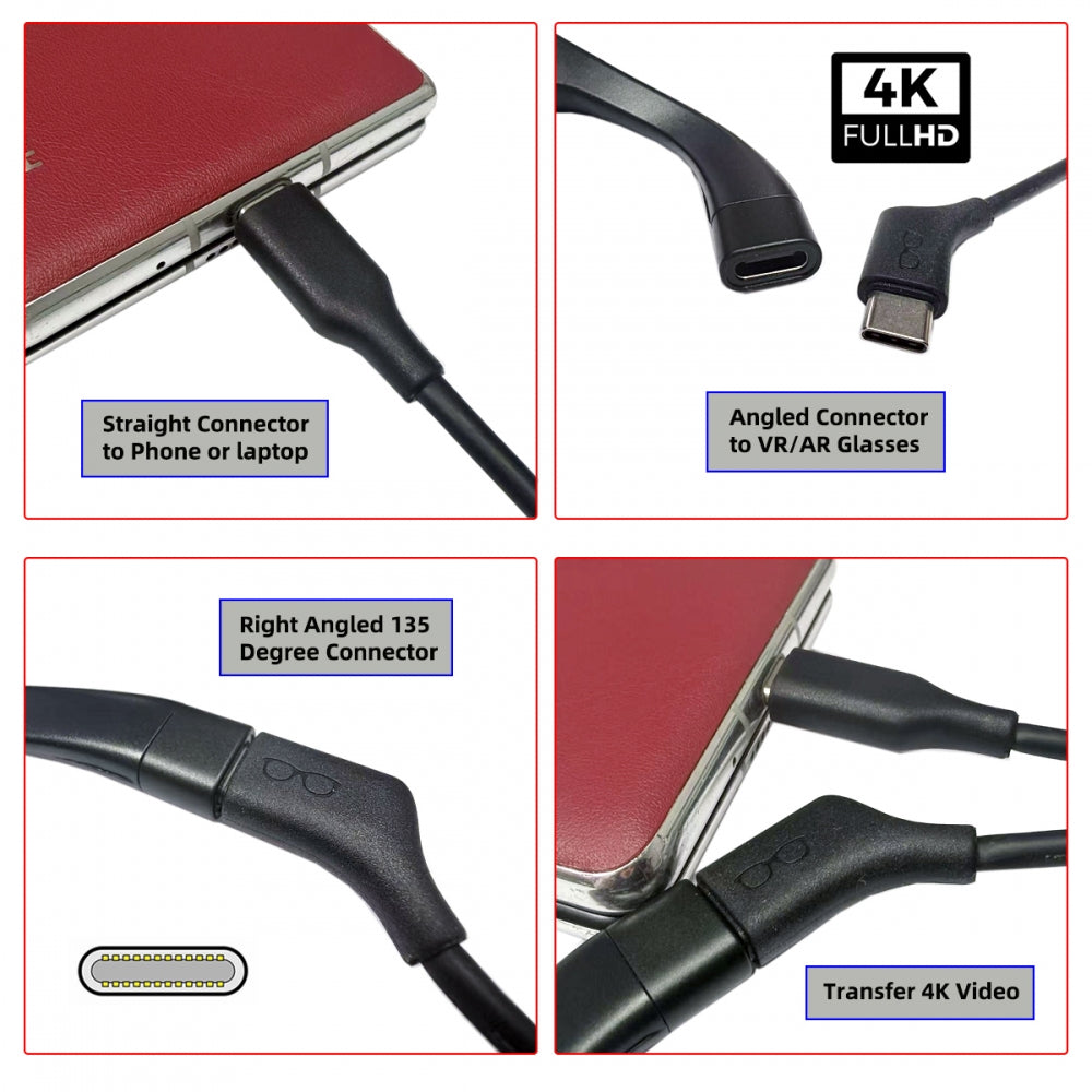 USB-C 10Gbps Type-C Video 4K Power PD 65W  Ultra-Fine Flexable Cable Right Angled 135 Degree Connector for VR AR Glasses NS Handheld Console