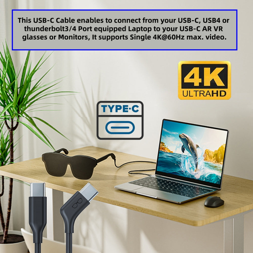 USB-C 10Gbps Type-C Video 4K Power PD 65W  Ultra-Fine Flexable Cable Right Angled 135 Degree Connector for VR AR Glasses NS Handheld Console