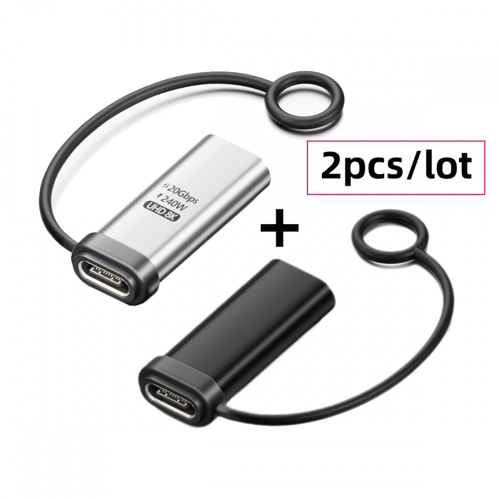 2pcs/lot USB-C 20Gbps Female to Female Extension Adapter Type-C Reversible with Lanyard Keychain 240W 8K 5K 4K