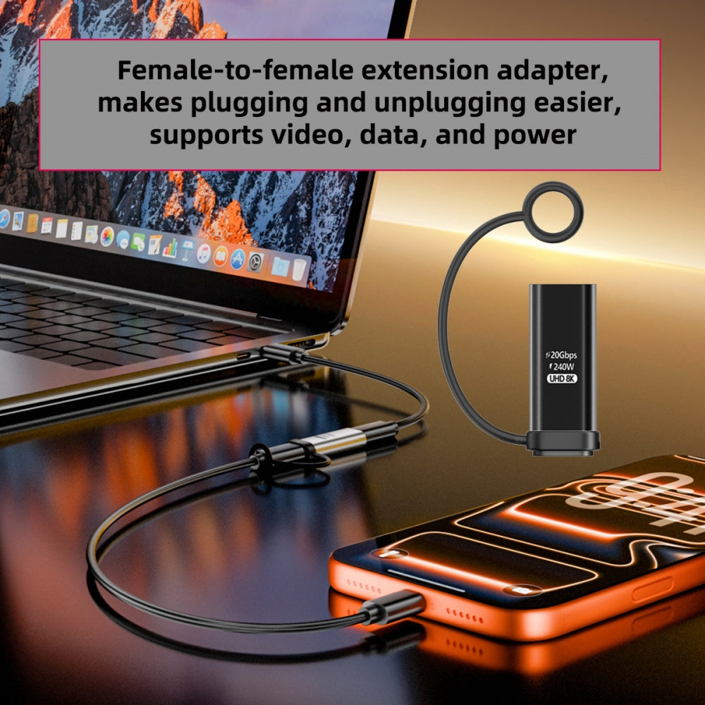 2pcs/lot USB-C 20Gbps Female to Female Extension Adapter Type-C Reversible with Lanyard Keychain 240W 8K 5K 4K