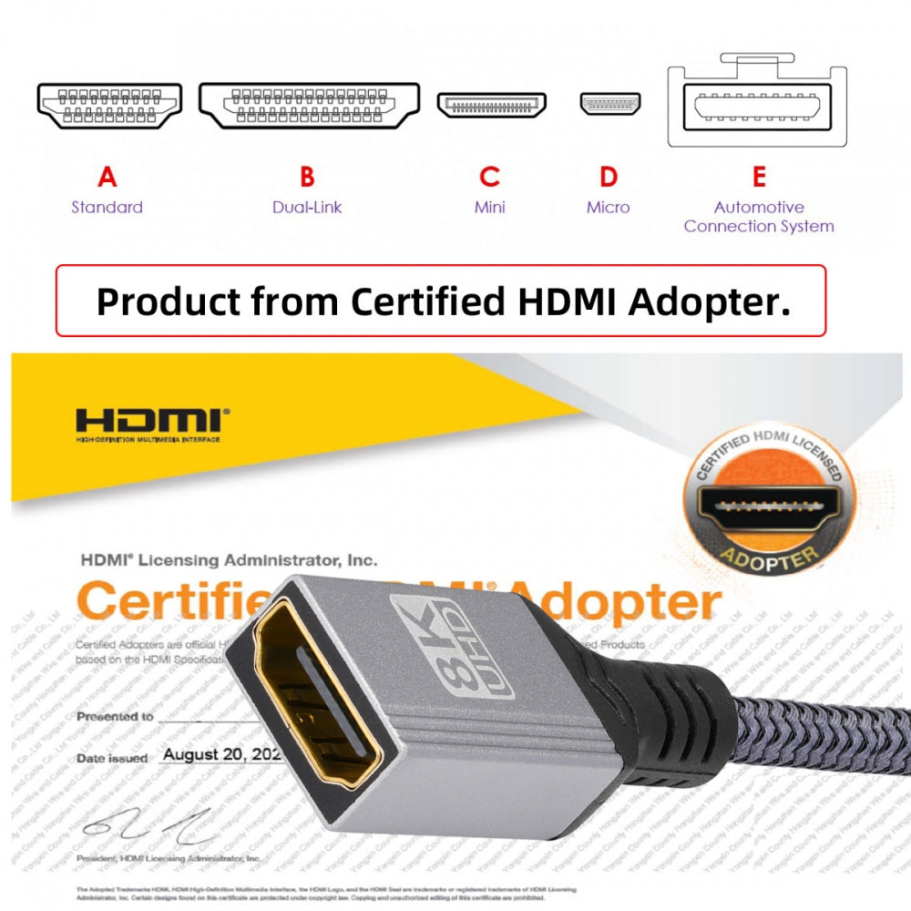 8K Type-A HDMI 2.1 Male 90 Degree Down Angled to HDMI Female Extension HDTV Cable for DV Camera Laptop Monitor