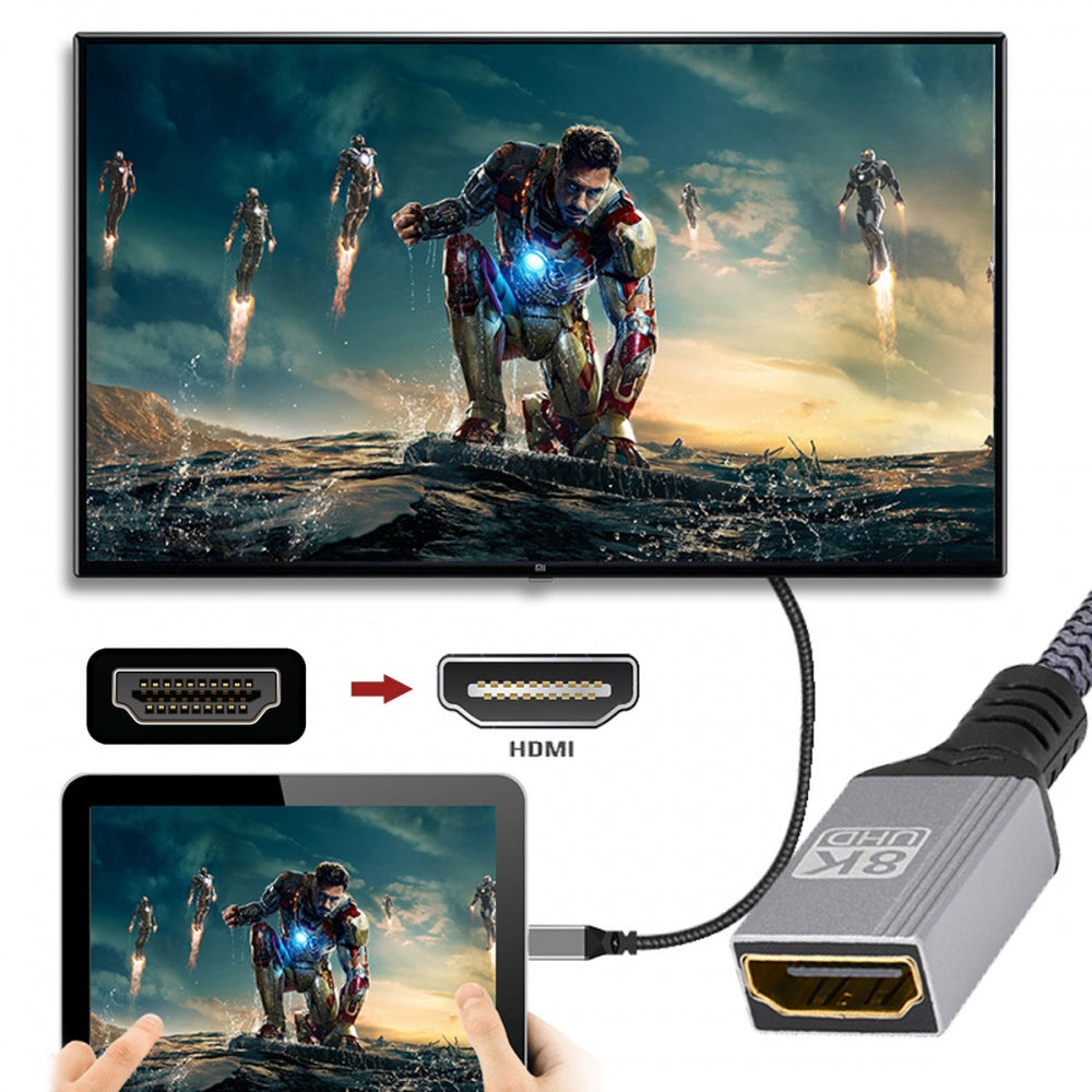 8K Type-A HDMI 2.1 Male 90 Degree Down Angled to HDMI Female Extension HDTV Cable for DV Camera Laptop Monitor