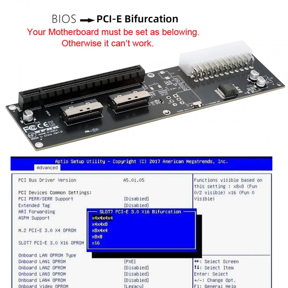 Dual MCIO 8X Mini Cool Edge IO SFF-TA-1016 to PCIE5.0 PCI-Express 16X VROC Adapter for Mainboard Graphics Card