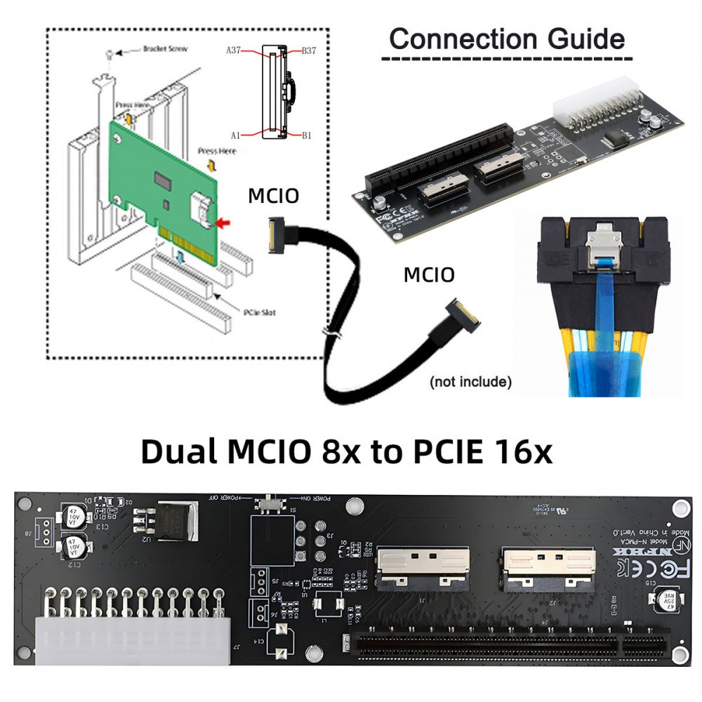 Dual MCIO 8X Mini Cool Edge IO SFF-TA-1016 to PCIE5.0 PCI-Express 16X VROC Adapter for Mainboard Graphics Card