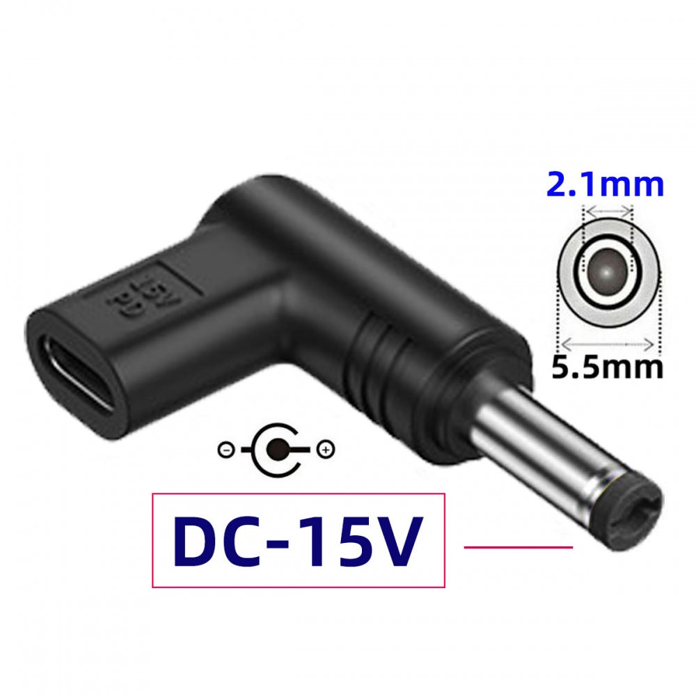 USB 3.1 Type C USB-C Female Input to DC 15V 5.5x2.1mm Plug Output Adapter PD Emulator Trigger 90 Degree Angled