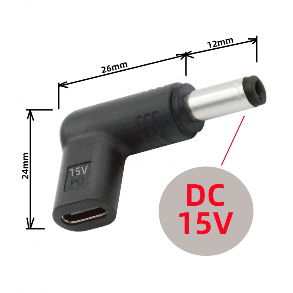 USB 3.1 Type C USB-C Female Input to DC 15V 5.5x2.1mm Plug Output Adapter PD Emulator Trigger 90 Degree Angled