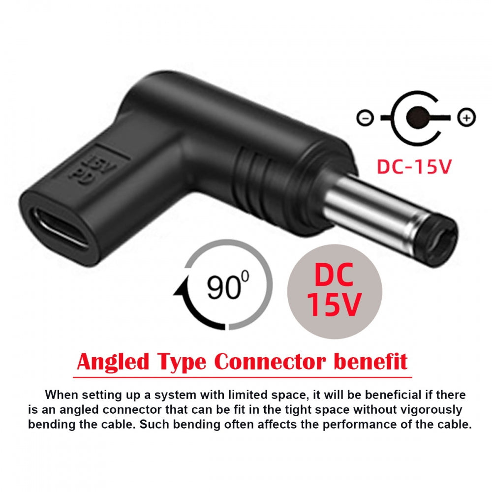 USB 3.1 Type C USB-C Female Input to DC 15V 5.5x2.1mm Plug Output Adapter PD Emulator Trigger 90 Degree Angled