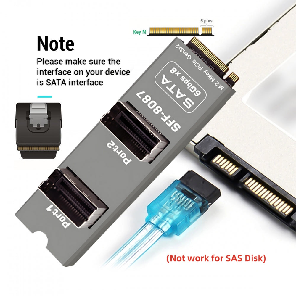 NGFF NVME M-Key PCI Express to Dual SFF-8087 8-Ports SATA 3.0 6Gbps Adapter Converter Hard Drive Extension Card 2280