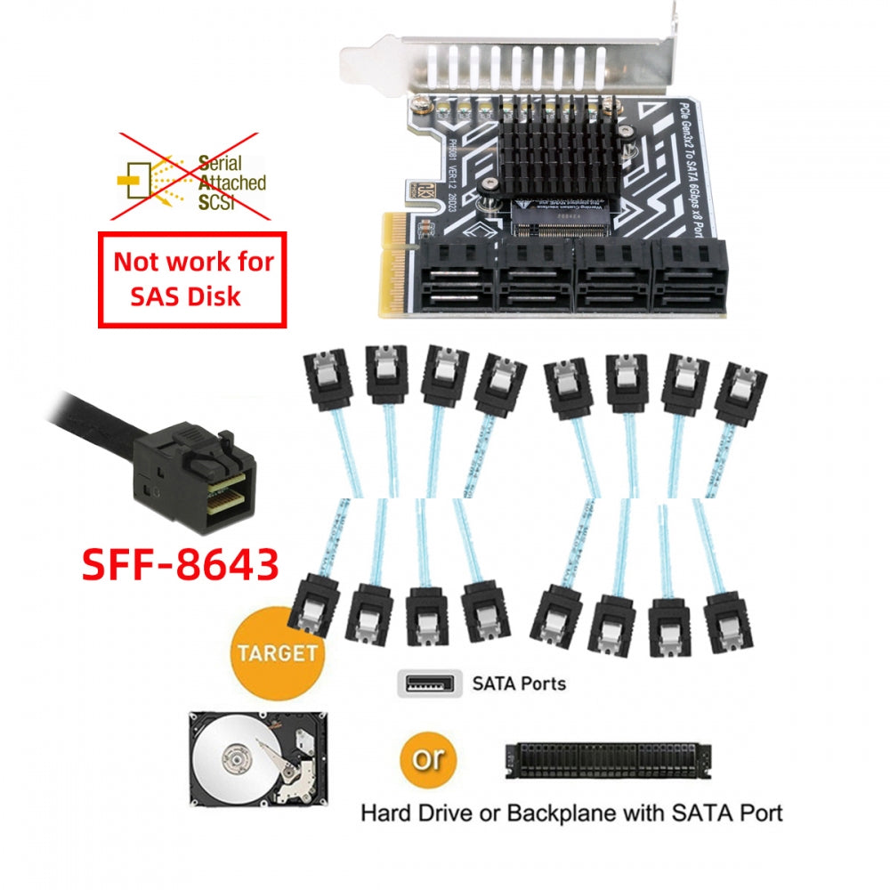 PCI Express 4X PCI-E 4.0 to Regular 8-Ports SATA 3.0 6Gbps Adapter Converter Disk Drive Extension Card
