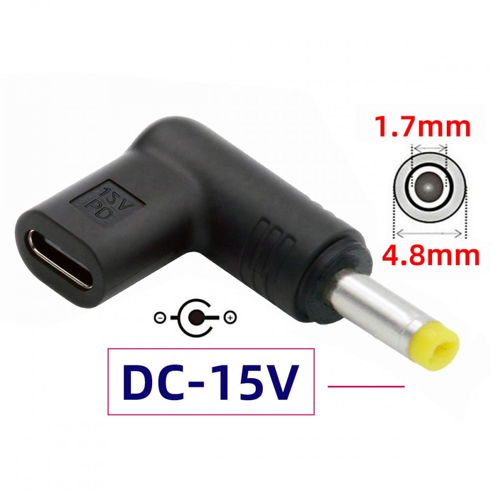 USB 3.1 Type C USB-C Female Input to DC 15V 4.8x1.7mm Plug Output Adapter PD Emulator Trigger 90 Degree Angled