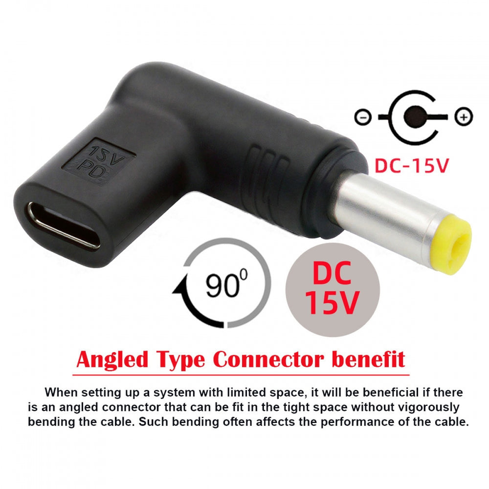 USB 3.1 Type C USB-C Female Input to DC 15V 4.8x1.7mm Plug Output Adapter PD Emulator Trigger 90 Degree Angled