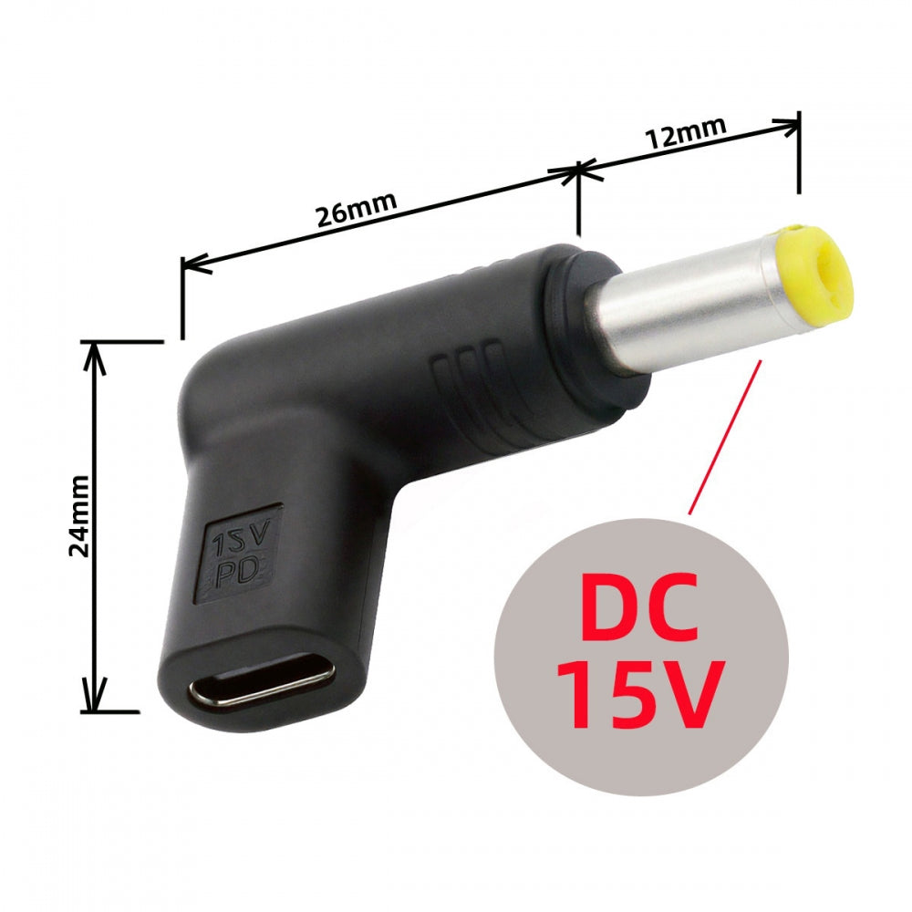 USB 3.1 Type C USB-C Female Input to DC 15V 4.8x1.7mm Plug Output Adapter PD Emulator Trigger 90 Degree Angled