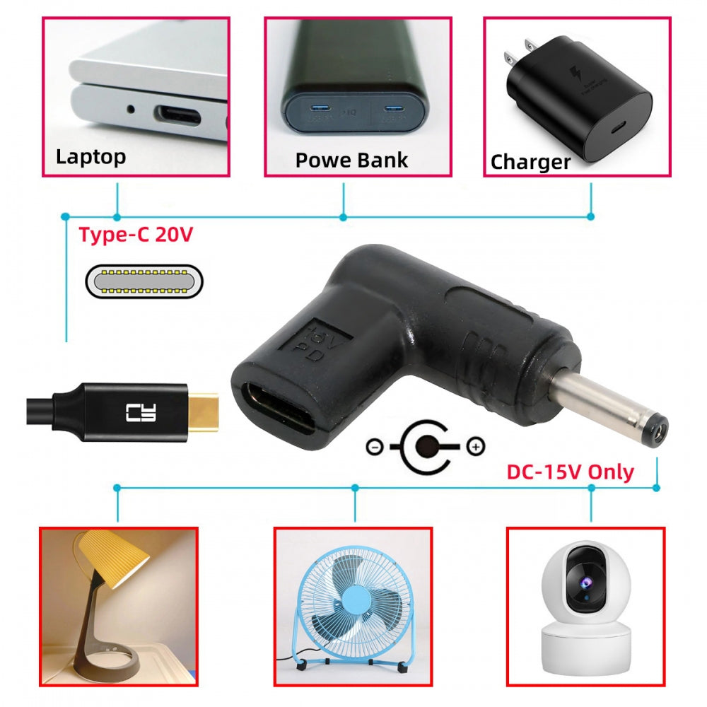 USB 3.1 Type C USB-C Female Input to DC 15V 3.5x1.3mm Plug Output Adapter PD Emulator Trigger 90 Degree Angled