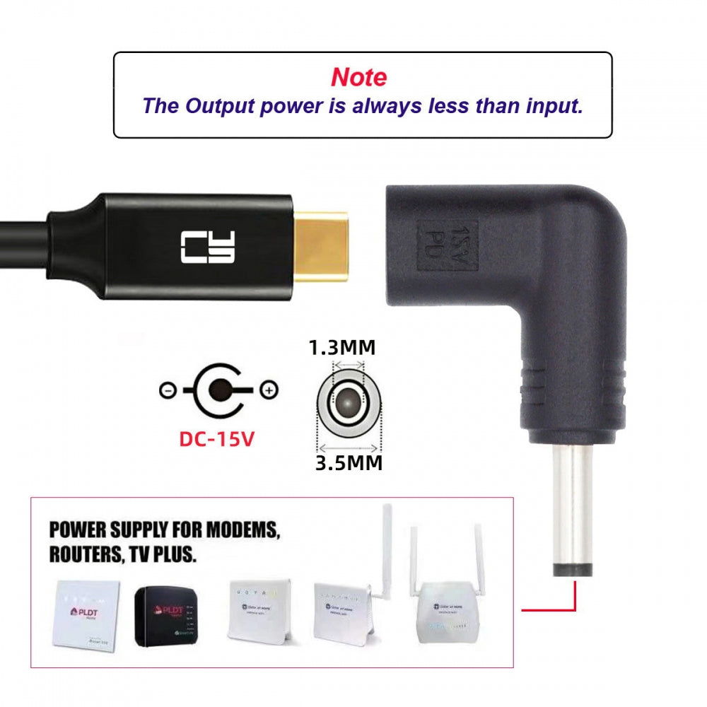 USB 3.1 Type C USB-C Female Input to DC 15V 3.5x1.3mm Plug Output Adapter PD Emulator Trigger 90 Degree Angled