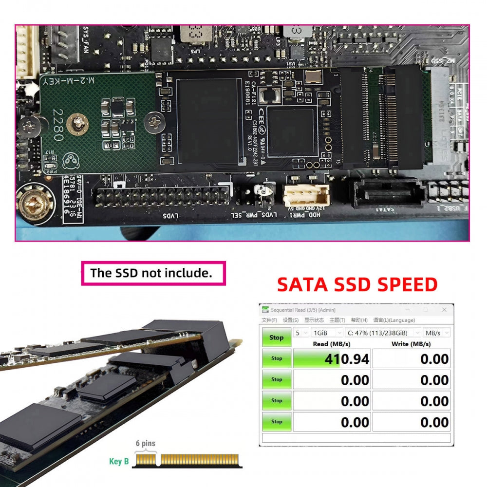 NGFF NVME M-Key Riser Card to Dual Ports 2242 2280 NGFF Key-B B+M SSD Adapter PCIE Packet Switch Compatible with NAS Industrial Control Motherboard