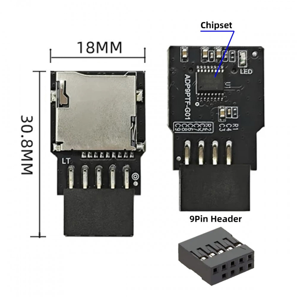 USB 2.0 9Pin 10Pin Mainboard Header Male to Micro-SD TF Card Reader Writer Disk-On-Module for NAS Desktop DOM