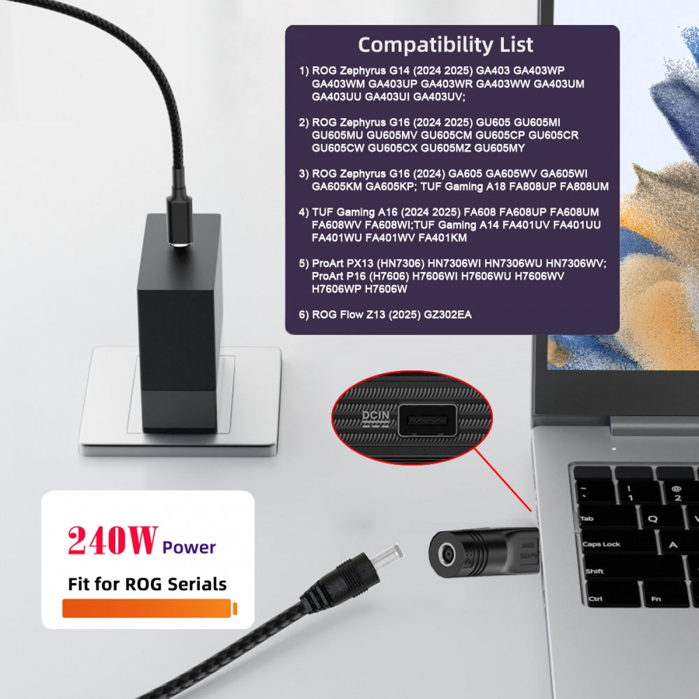240W Power DC Jack 4.5*3.0mm Input to Flow Z13 14 16 Air Rectangle Plug Charge Adapter Compatible with ROG Laptop