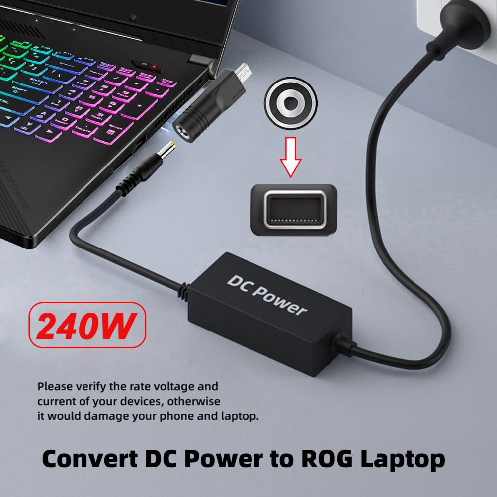 240W Power DC Jack 4.5*3.0mm Input to Flow Z13 14 16 Air Rectangle Plug Charge Adapter Compatible with ROG Laptop