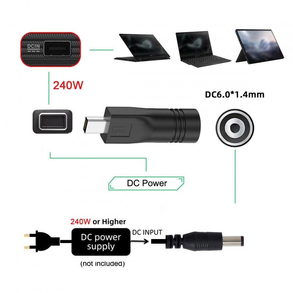 240W Power DC Jack 6.0*1.4mm Input to Flow Z13 14 16 Air Rectangle Plug Charge Adapter Compatible with ROG Laptop