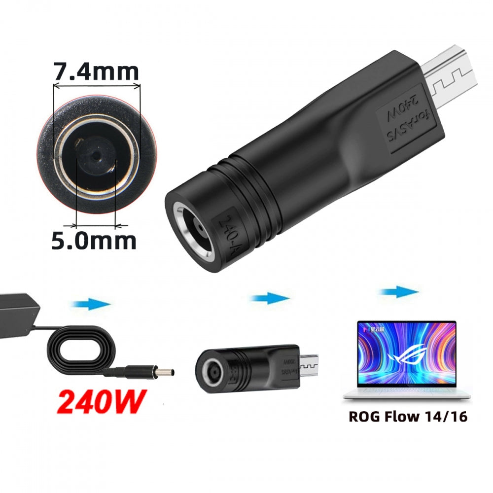 240W Power DC Jack 7.4*5.0mm Input to Flow Z13 14 16 Air Rectangle Plug Charge Adapter Compatible with ROG Laptop
