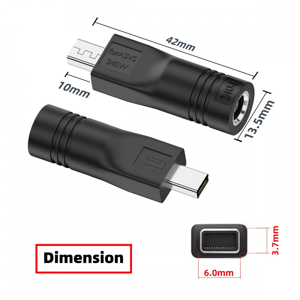 240W Power DC Jack 7.4*5.0mm Input to Flow Z13 14 16 Air Rectangle Plug Charge Adapter Compatible with ROG Laptop
